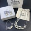 West Queen Bow Double-Layer Pearl Set Stud Earrings Bracelet Necklace