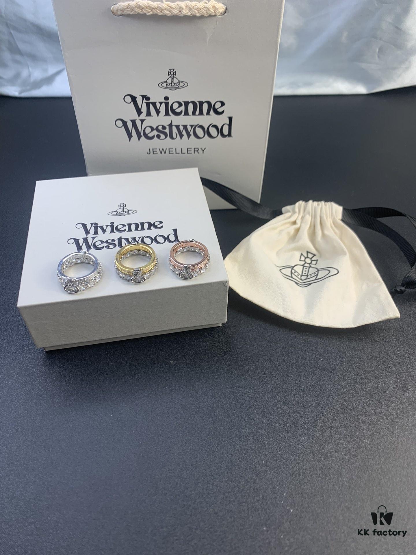 Vivienne Westwood Saturn Double-Layer Rhinestone Ring, Luxurious and Elegant