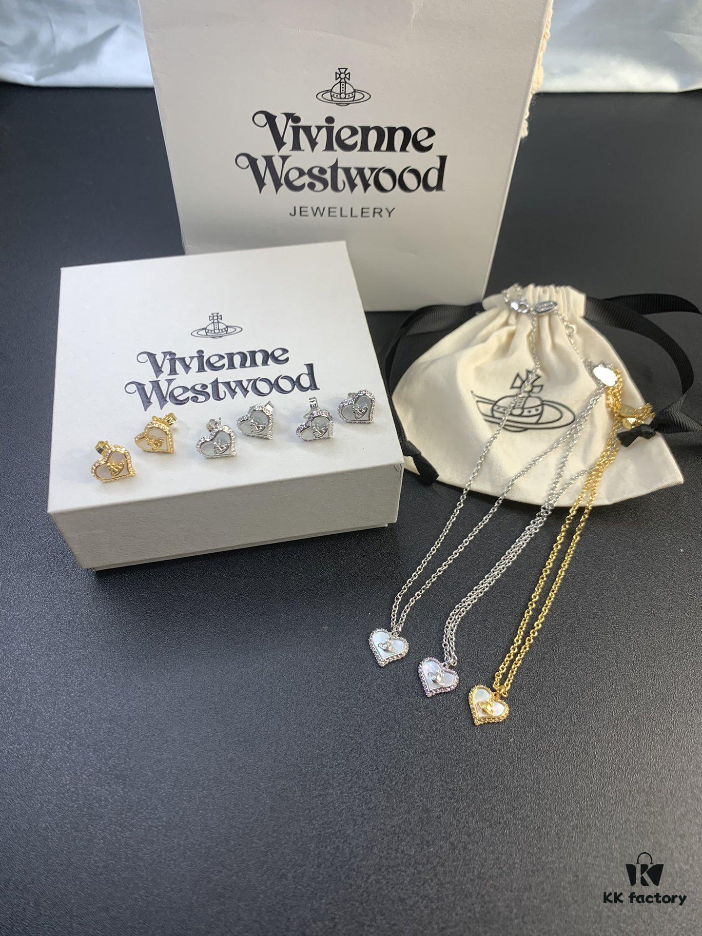 Vivienne Westwood Pearl and Crystal Necklace and Stud Earrings Set, Available in Purple Crystal with White Shell and White Crystal with White Shell