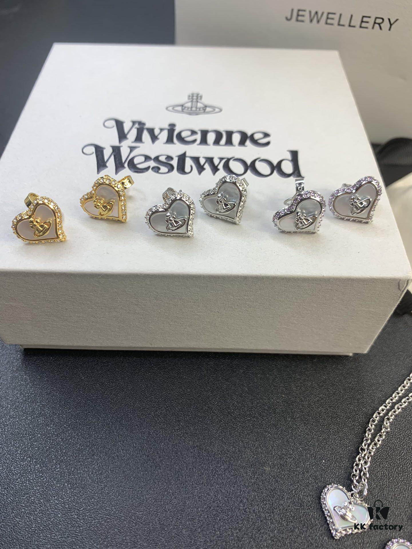 Vivienne Westwood Pearl and Crystal Necklace and Stud Earrings Set, Available in Purple Crystal with White Shell and White Crystal with White Shell