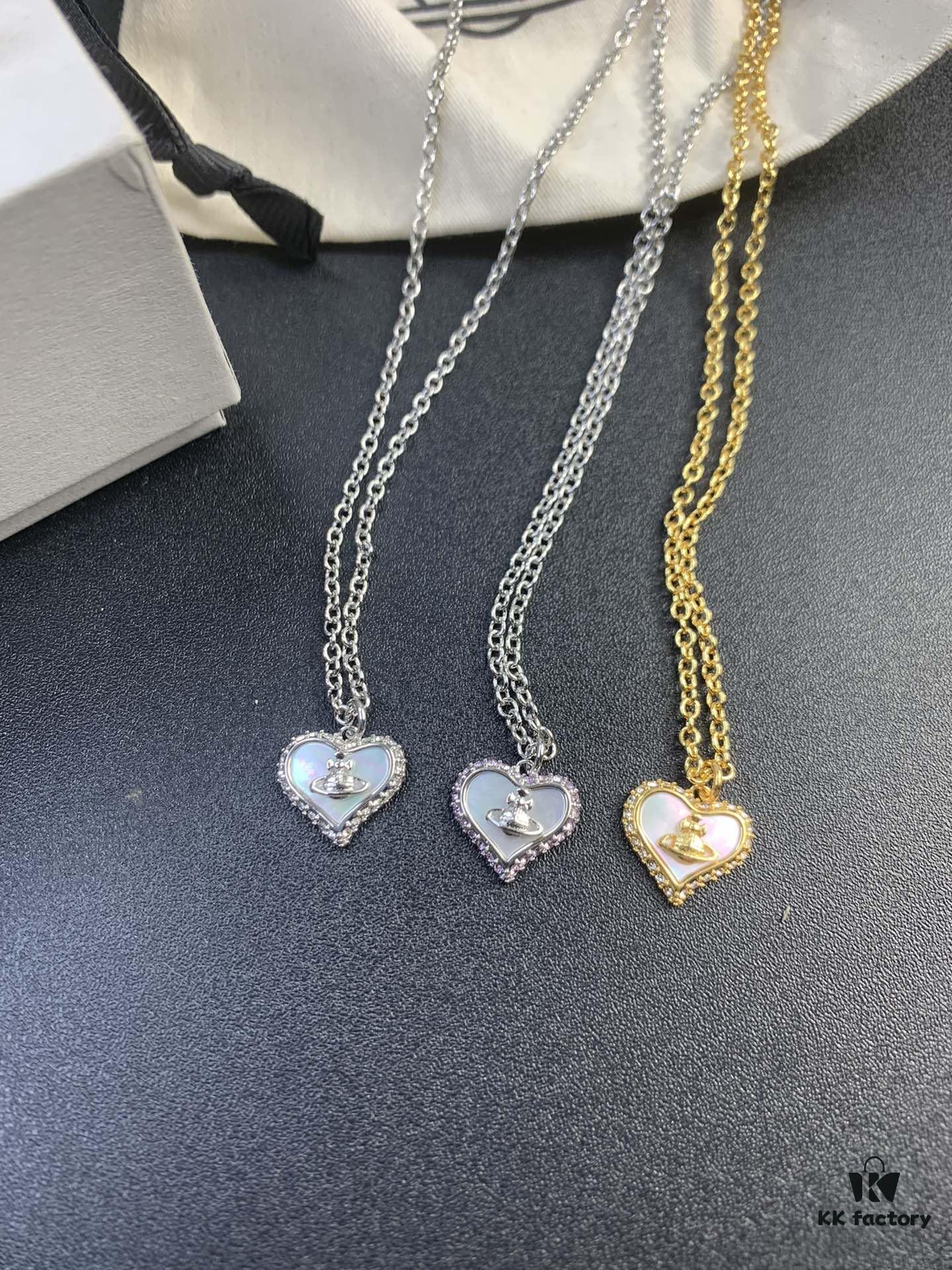 Vivienne Westwood Pearl and Crystal Necklace and Stud Earrings Set, Available in Purple Crystal with White Shell and White Crystal with White Shell