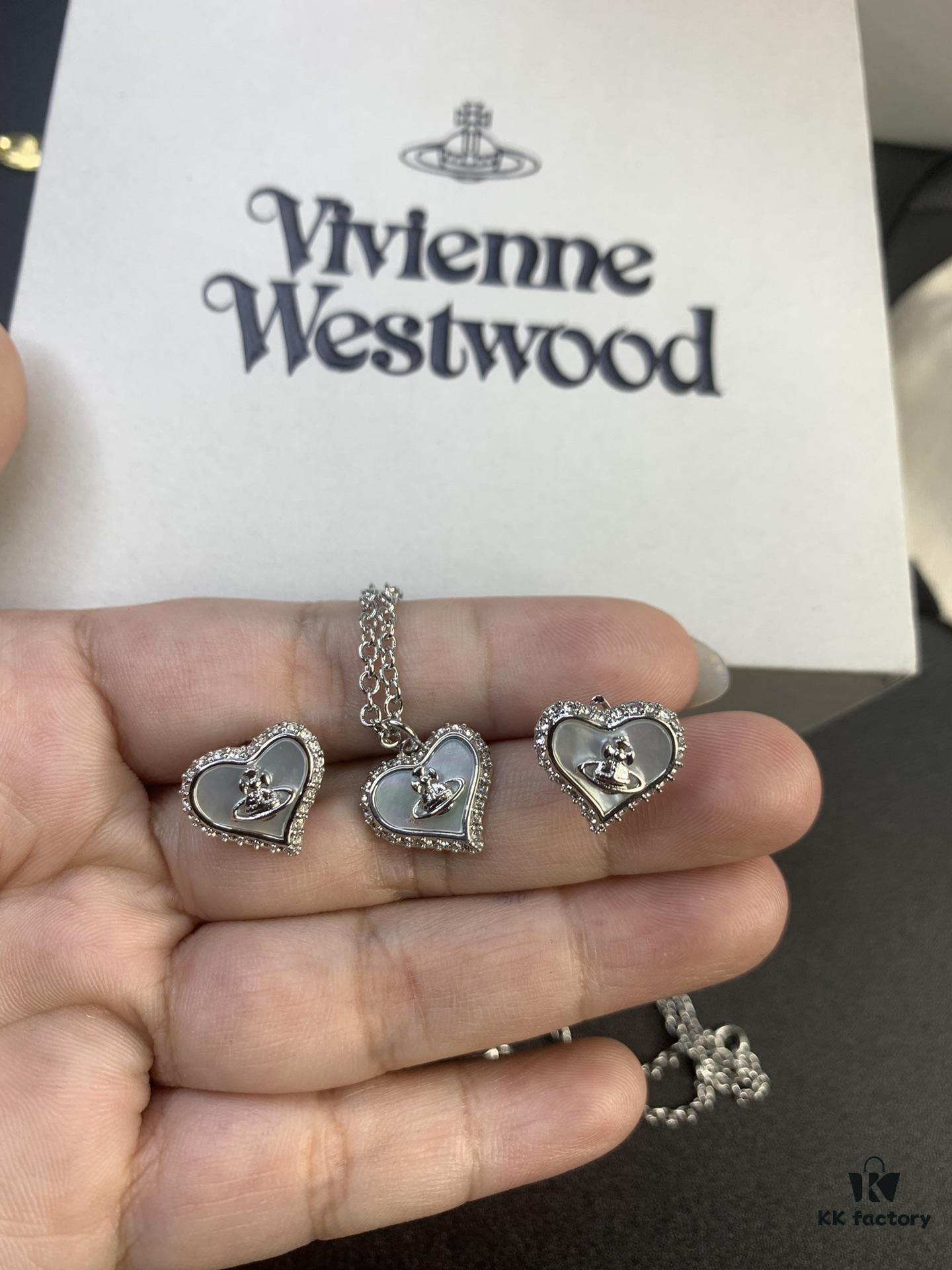 Vivienne Westwood Pearl and Crystal Necklace and Stud Earrings Set, Available in Purple Crystal with White Shell and White Crystal with White Shell