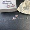 West Queen Pink Diamond Necklace, Bracelet, and Earring Set in Gold-Plated Material