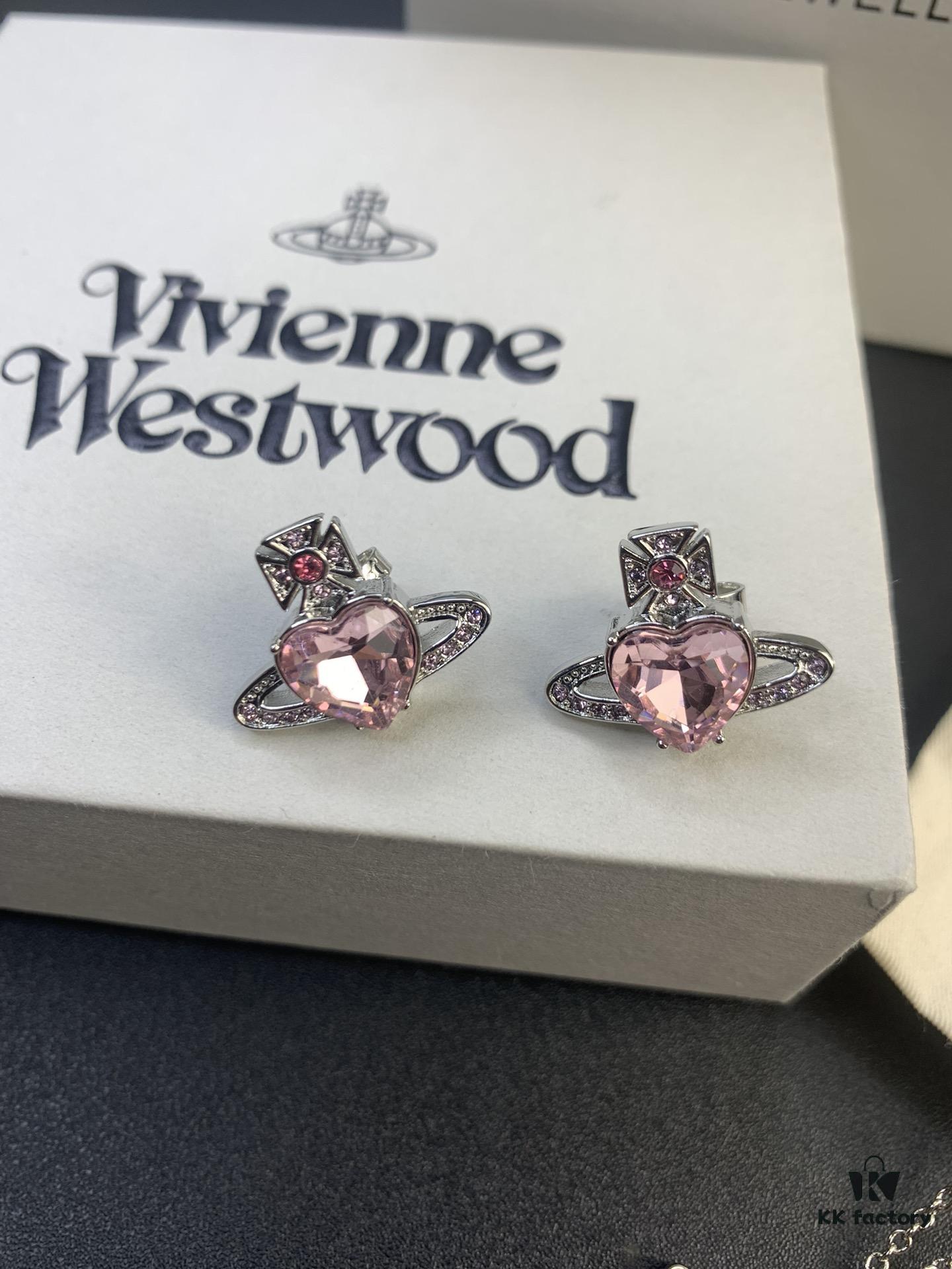 West Queen Pink Diamond Necklace, Bracelet, and Earring Set in Gold-Plated Material