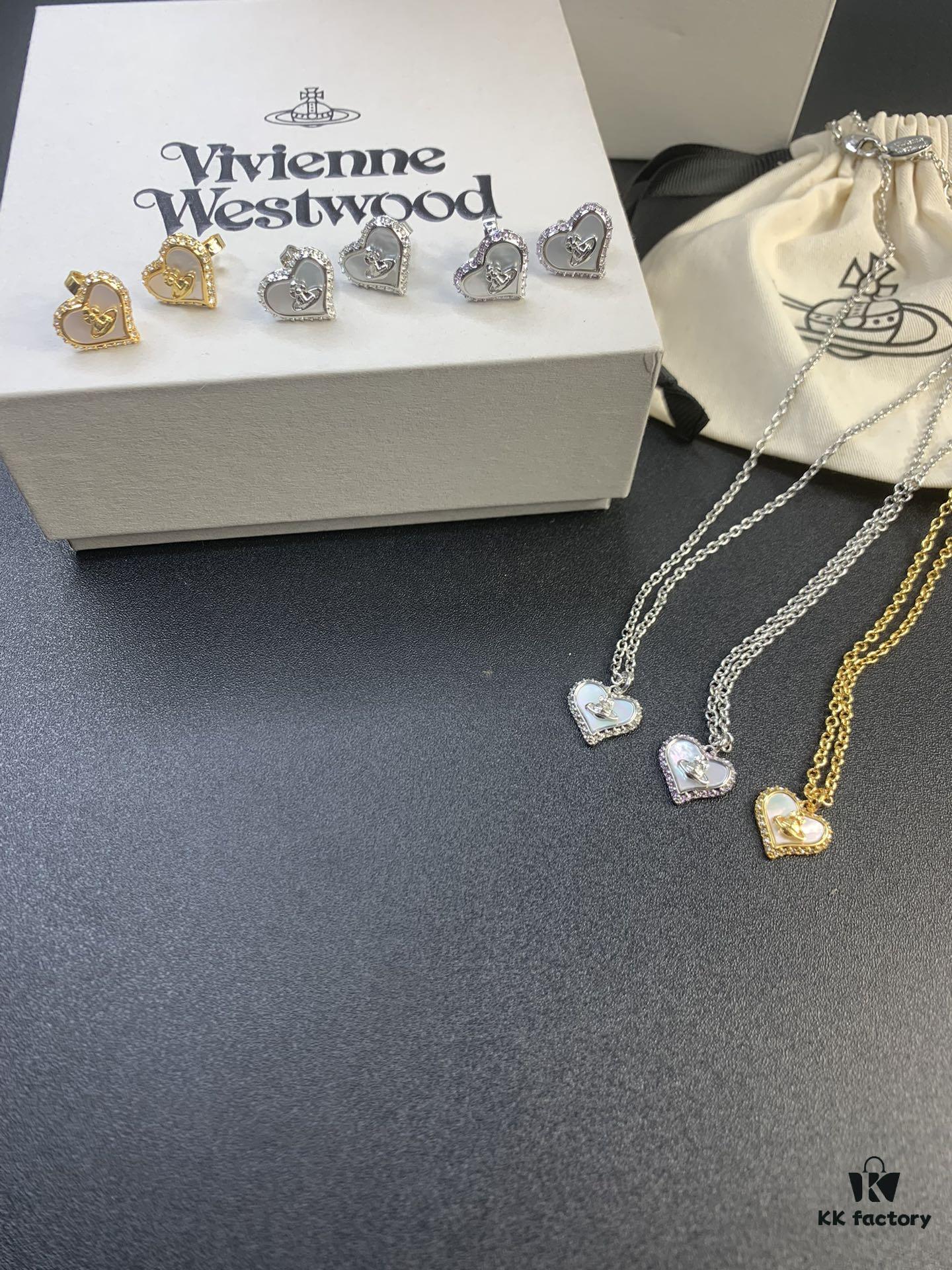 Vivienne Westwood Pearl and Crystal Necklace and Stud Earrings Set, Available in Purple Crystal with White Shell and White Crystal with White Shell