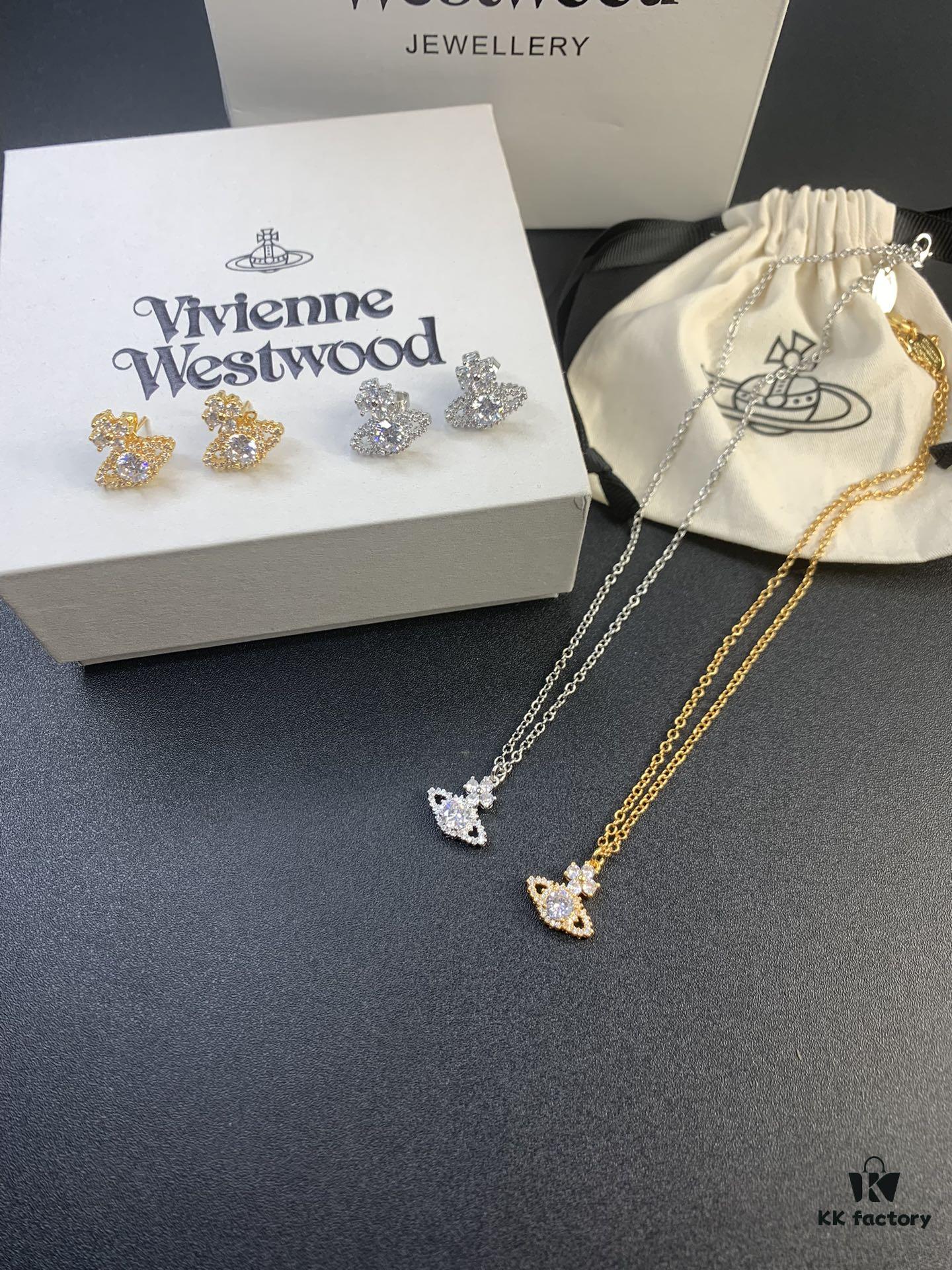 West Queen Round Diamond Necklace and Stud Earrings Set