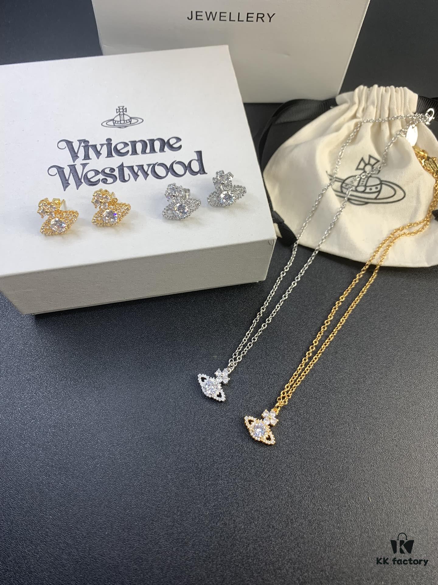 West Queen Round Diamond Necklace and Stud Earrings Set