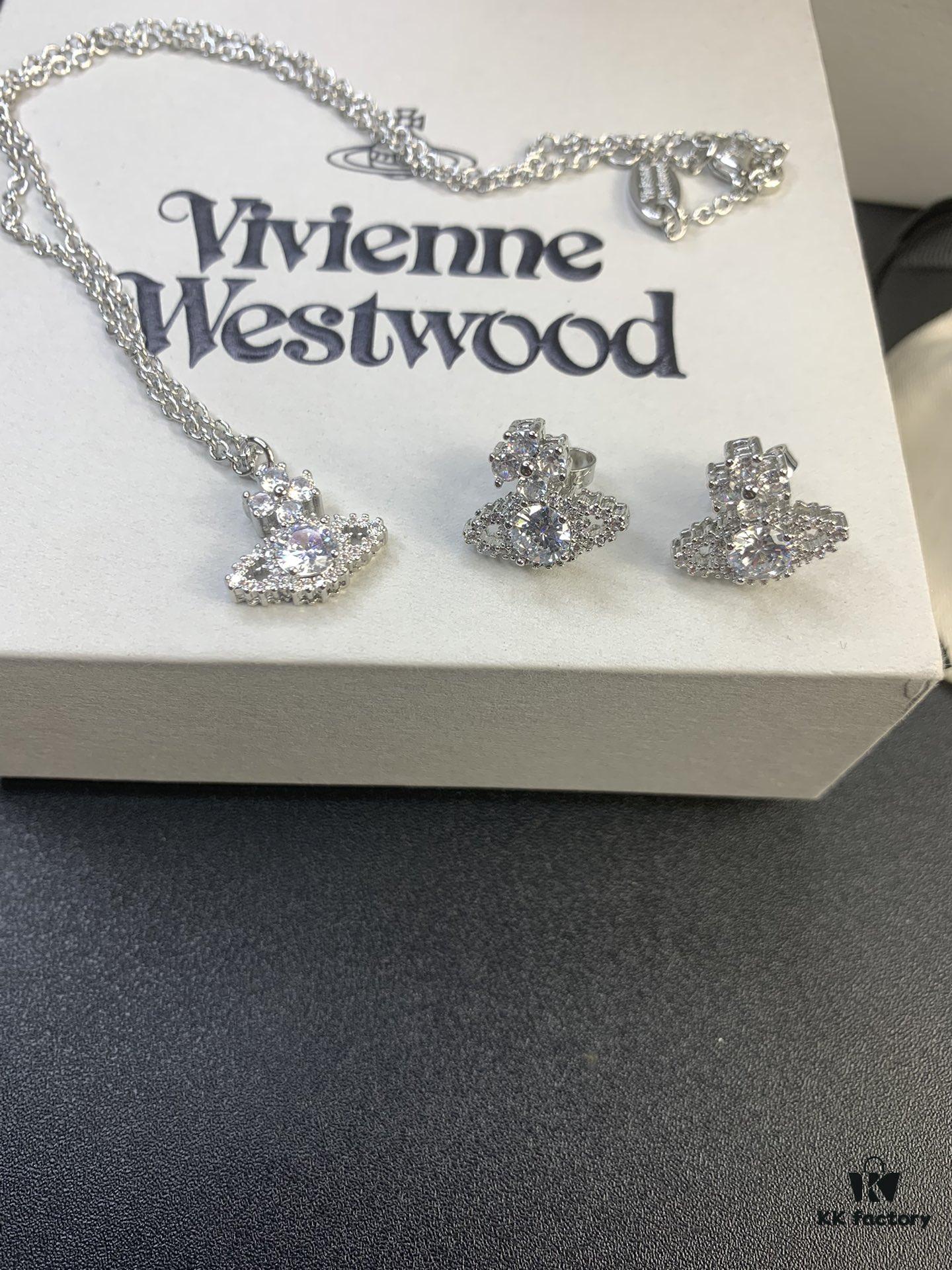 West Queen Round Diamond Necklace and Stud Earrings Set