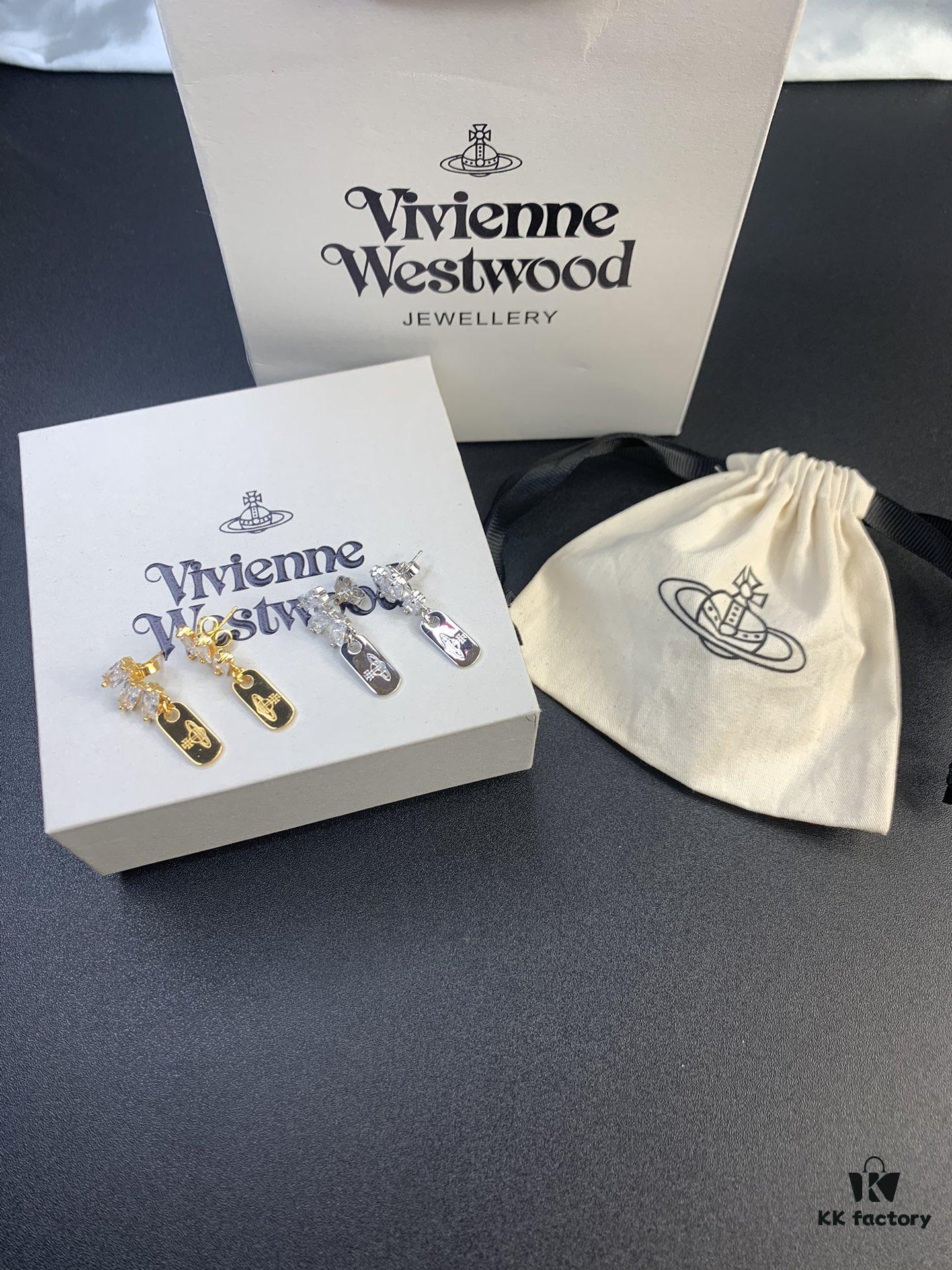 West Queen High-End Rectangular Stud Earrings in Yellow Gold and White Gold, Two Colors