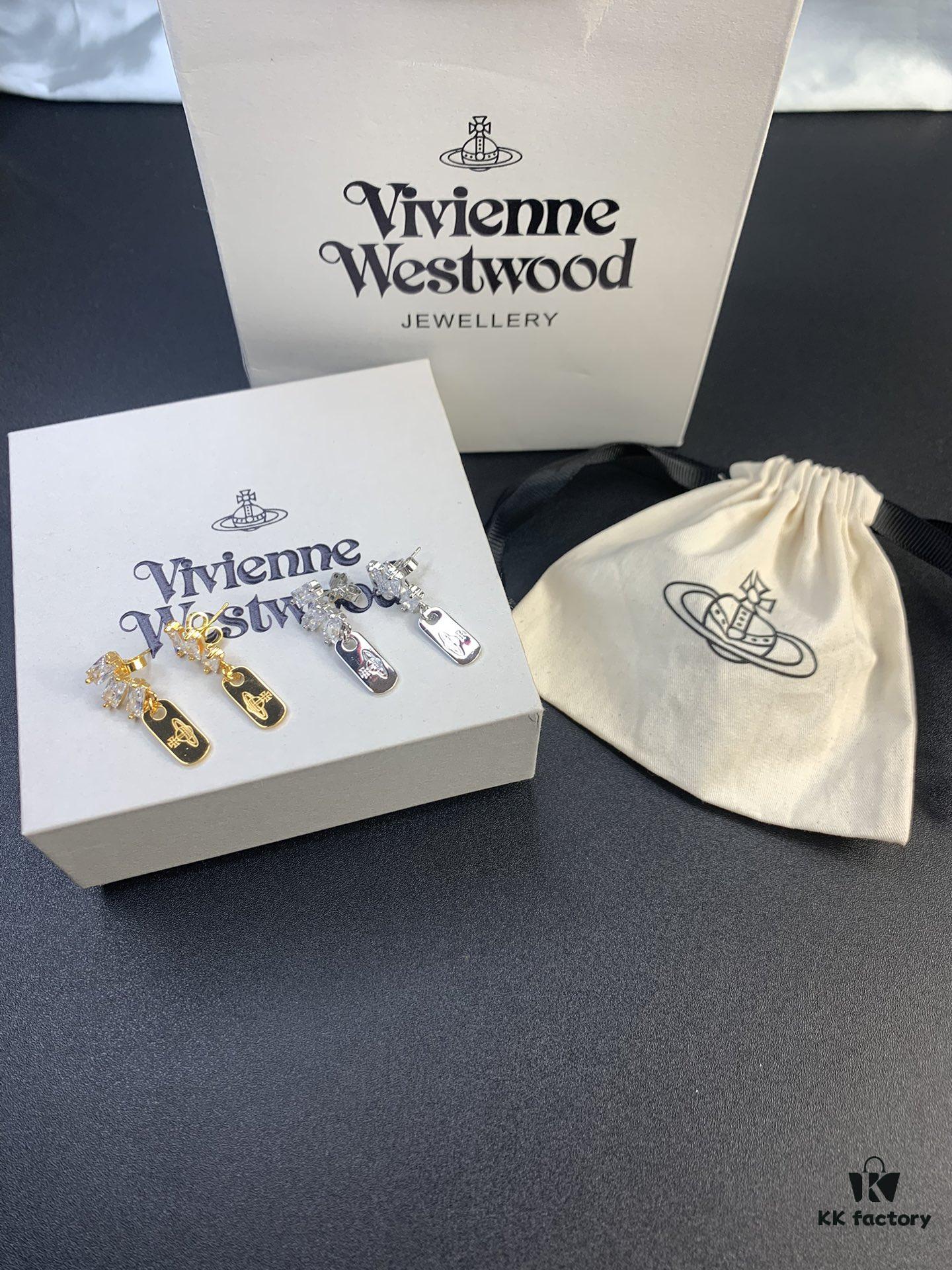 West Queen High-End Rectangular Stud Earrings in Yellow Gold and White Gold, Two Colors