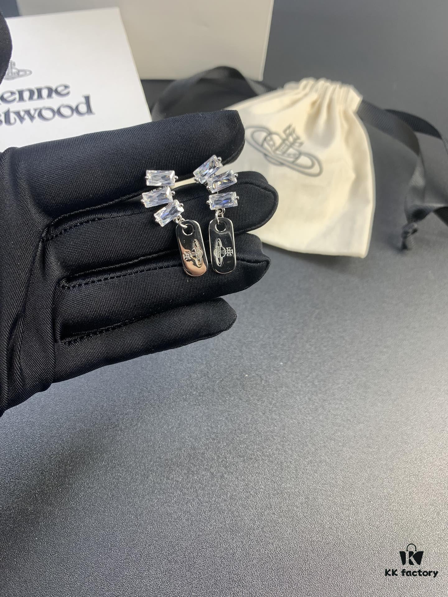 West Queen High-End Rectangular Stud Earrings in Yellow Gold and White Gold, Two Colors