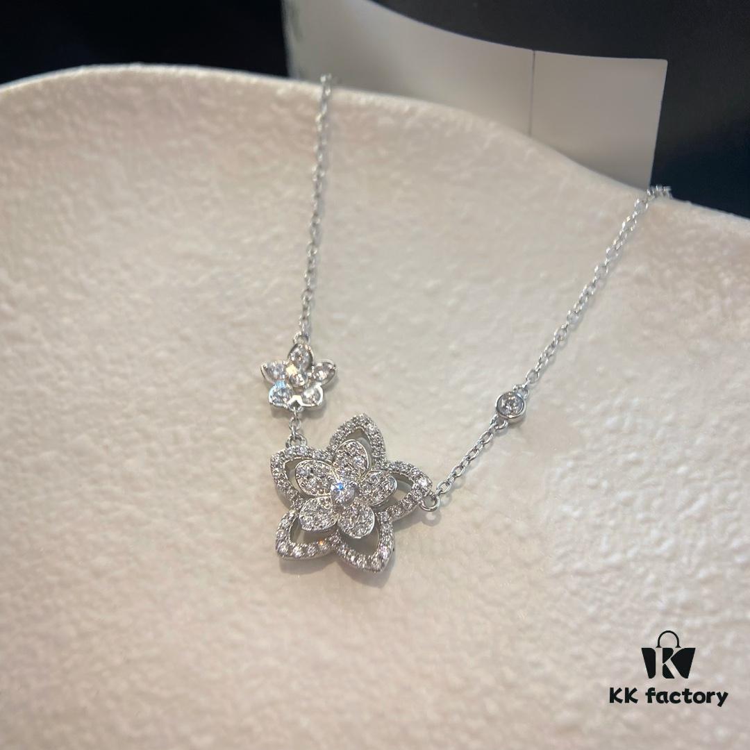 FlowerGirl White Gold Champagne Gold Graff Floral Duo Necklace