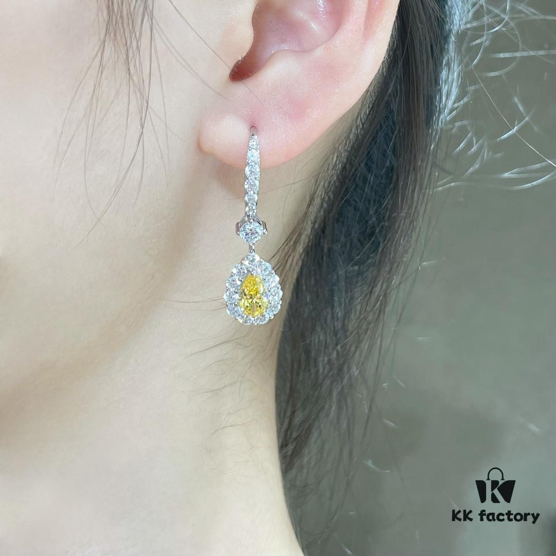 Hand-set with Imported Zircon, Graff-style Teardrop Yellow Diamond Earrings, Exquisitely Sparkling, the Choice of Goddesses