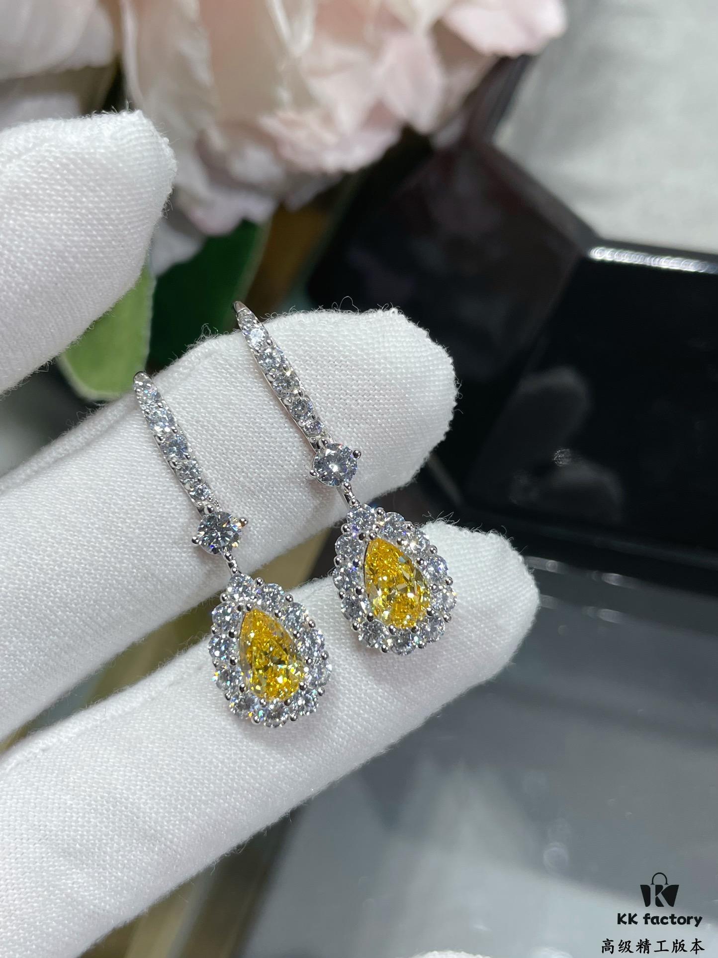 Hand-set with Imported Zircon, Graff-style Teardrop Yellow Diamond Earrings, Exquisitely Sparkling, the Choice of Goddesses