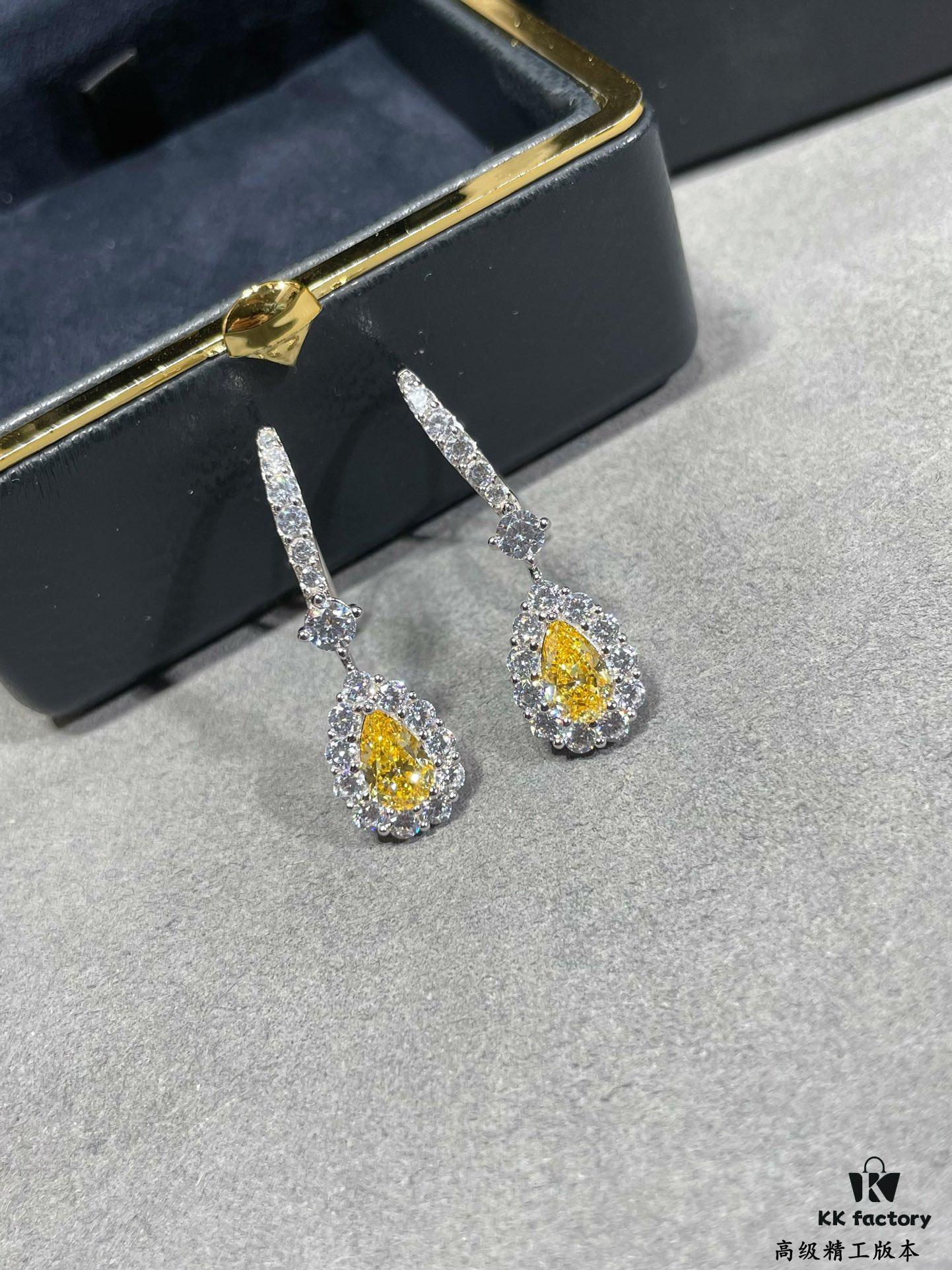 Hand-set with Imported Zircon, Graff-style Teardrop Yellow Diamond Earrings, Exquisitely Sparkling, the Choice of Goddesses