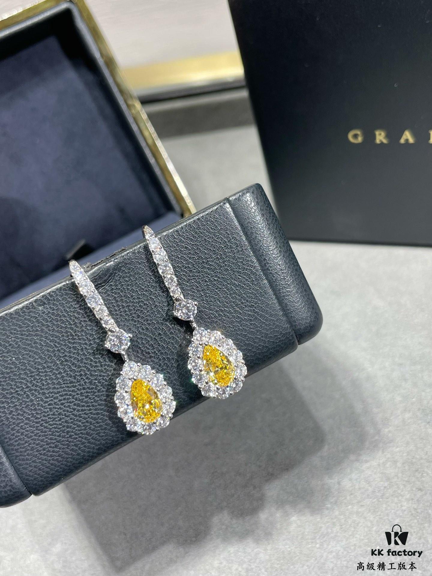 Hand-set with Imported Zircon, Graff-style Teardrop Yellow Diamond Earrings, Exquisitely Sparkling, the Choice of Goddesses