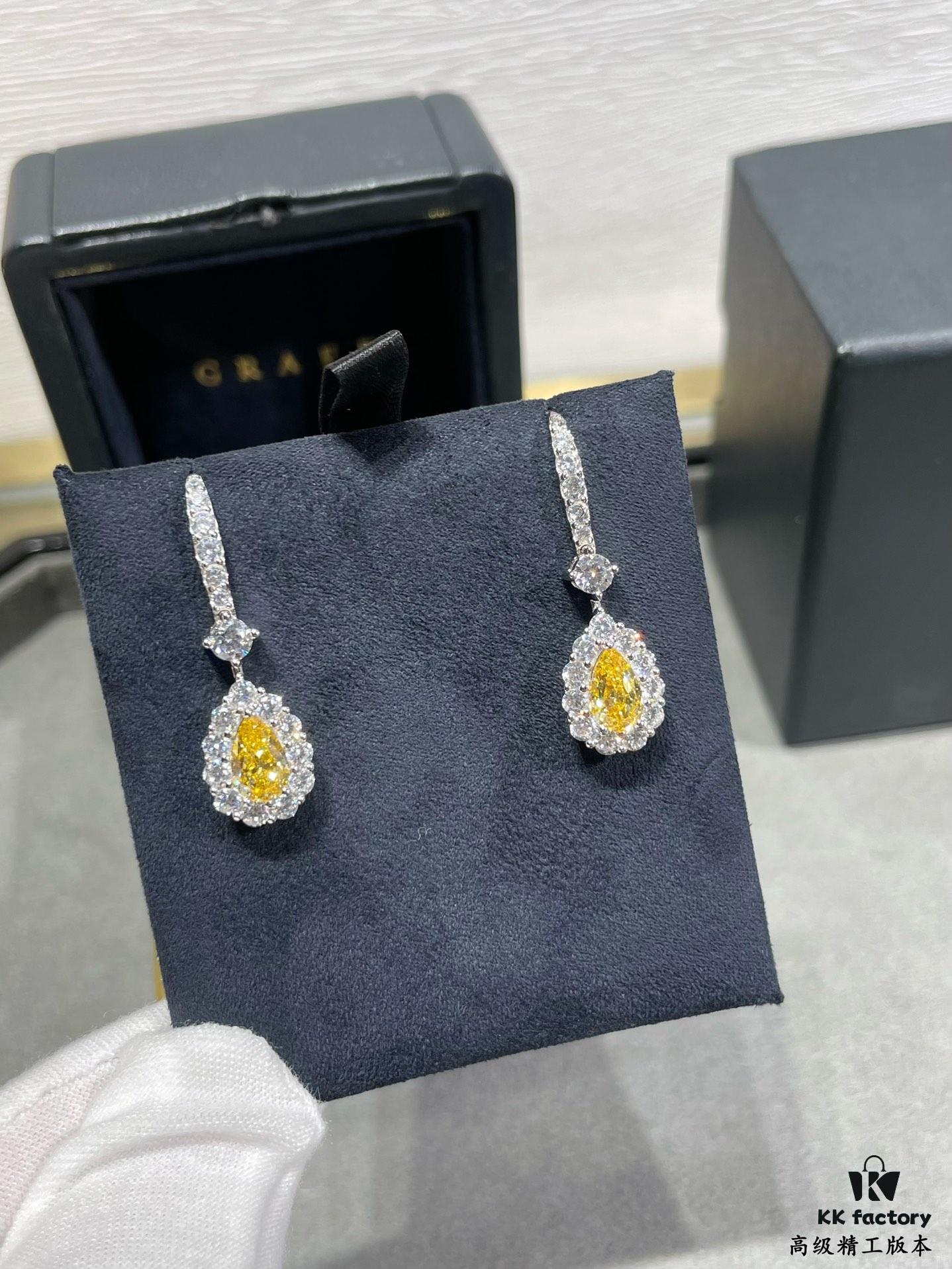 Hand-set with Imported Zircon, Graff-style Teardrop Yellow Diamond Earrings, Exquisitely Sparkling, the Choice of Goddesses