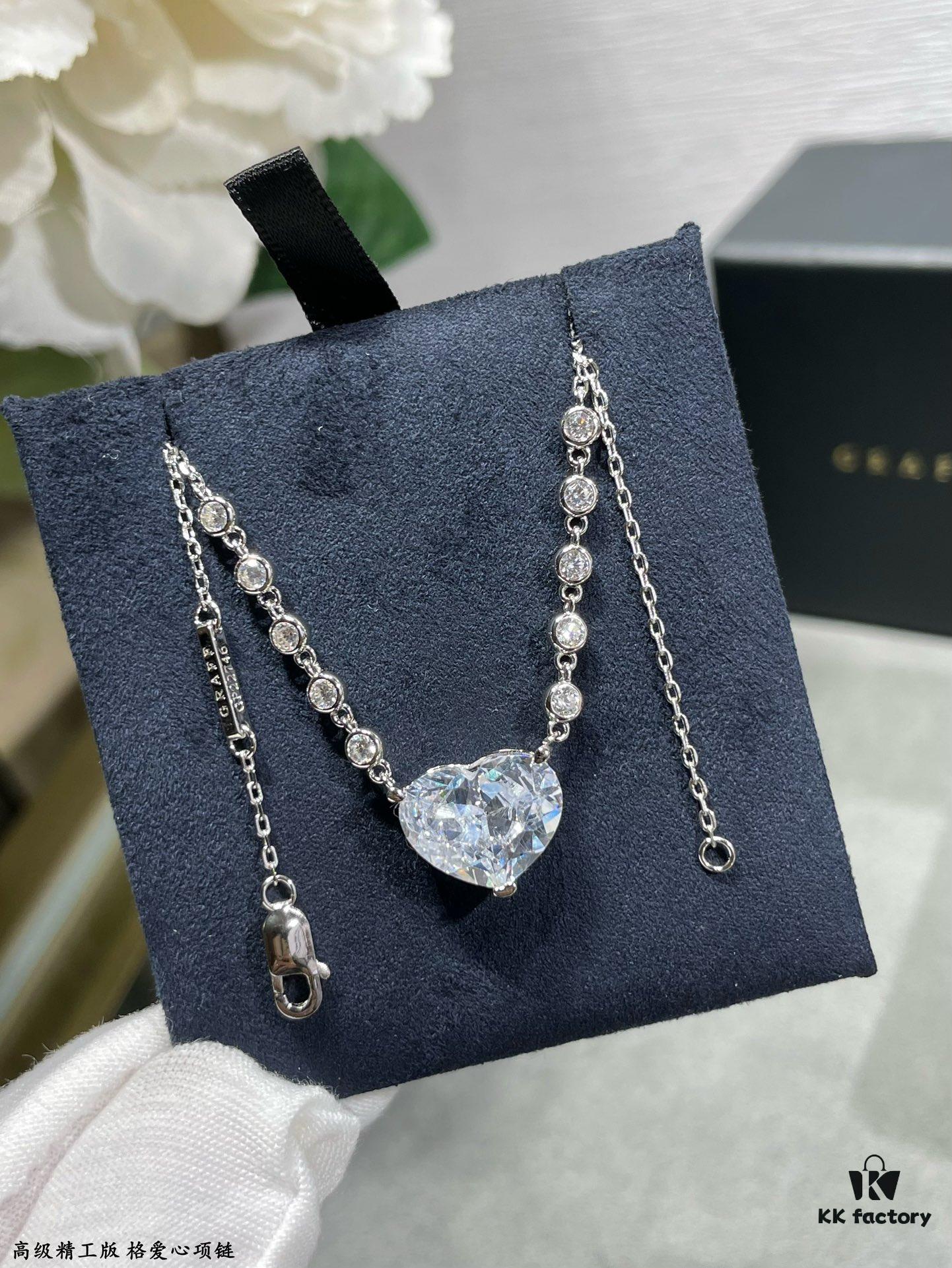 Graff Heart Necklace, Custom-Cut 160-Facet Zirconia with High Refractive Index, Bling Bling Sparkle, Exclusive Design, Heart-Shaped Carbon Diamond, Full S925 Sterling Silver, Dual-Tone Plating, Platinum-Inspired Diamond Setting, Elegant and Generous