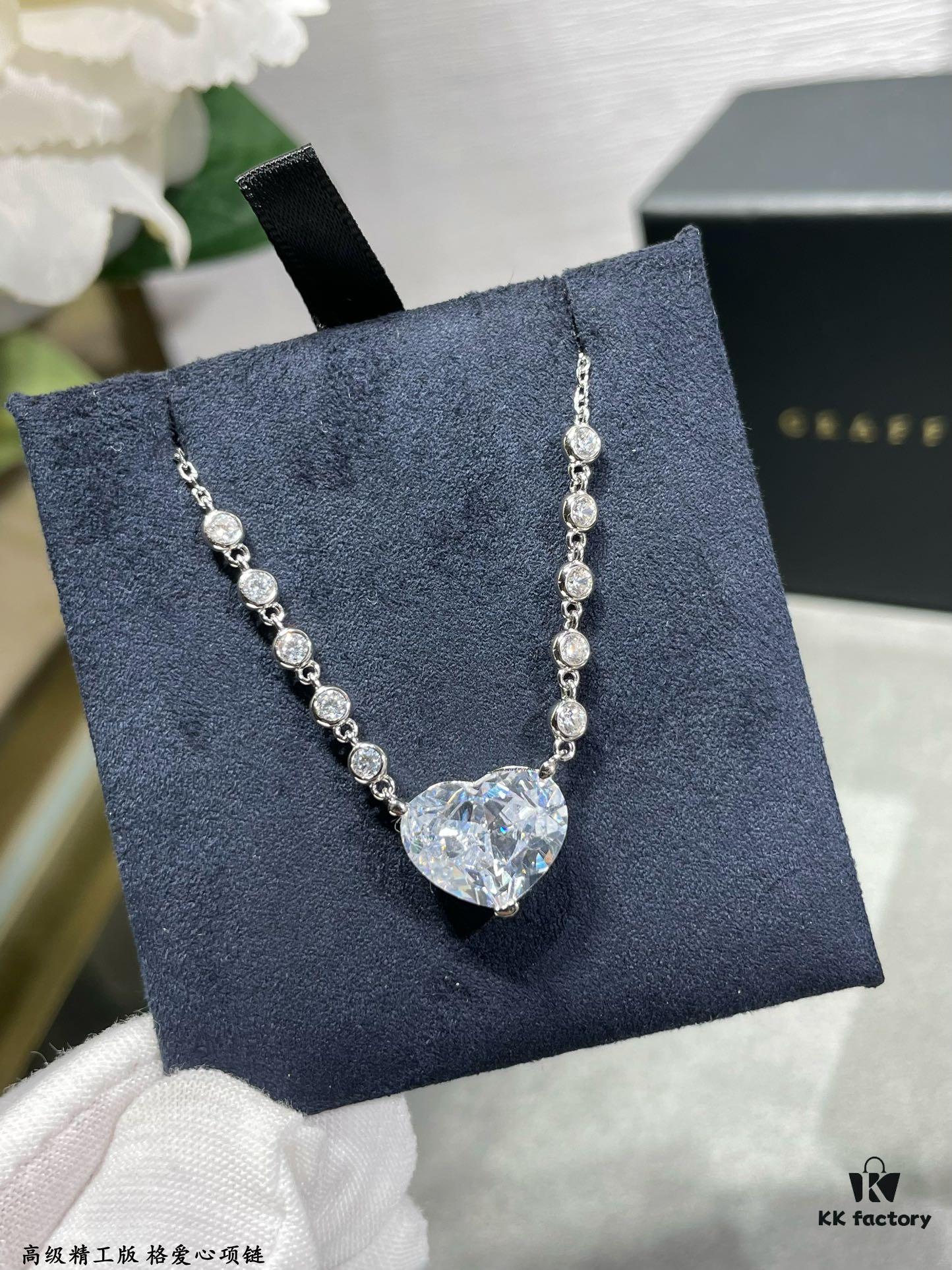 Graff Heart Necklace, Custom-Cut 160-Facet Zirconia with High Refractive Index, Bling Bling Sparkle, Exclusive Design, Heart-Shaped Carbon Diamond, Full S925 Sterling Silver, Dual-Tone Plating, Platinum-Inspired Diamond Setting, Elegant and Generous