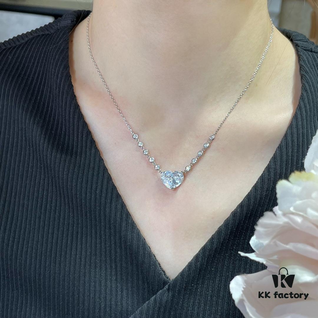 Graff Heart Necklace, Custom-Cut 160-Facet Zirconia with High Refractive Index, Bling Bling Sparkle, Exclusive Design, Heart-Shaped Carbon Diamond, Full S925 Sterling Silver, Dual-Tone Plating, Platinum-Inspired Diamond Setting, Elegant and Generous
