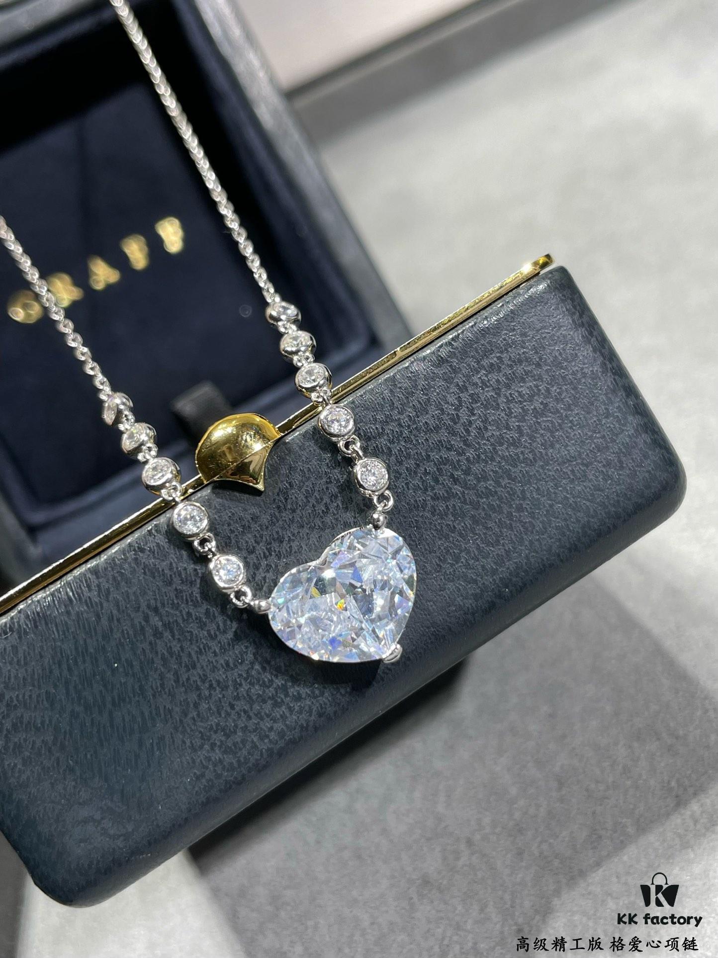 Graff Heart Necklace, Custom-Cut 160-Facet Zirconia with High Refractive Index, Bling Bling Sparkle, Exclusive Design, Heart-Shaped Carbon Diamond, Full S925 Sterling Silver, Dual-Tone Plating, Platinum-Inspired Diamond Setting, Elegant and Generous