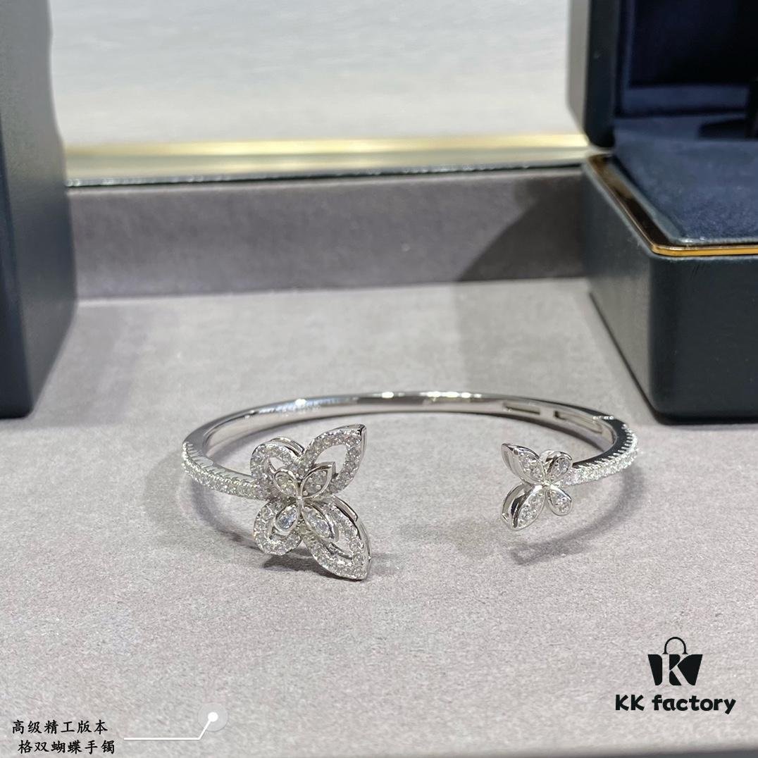 Graff Double Butterfly Open Bangle Bracelet Jewelry Featuring Top-Tier Zirconia