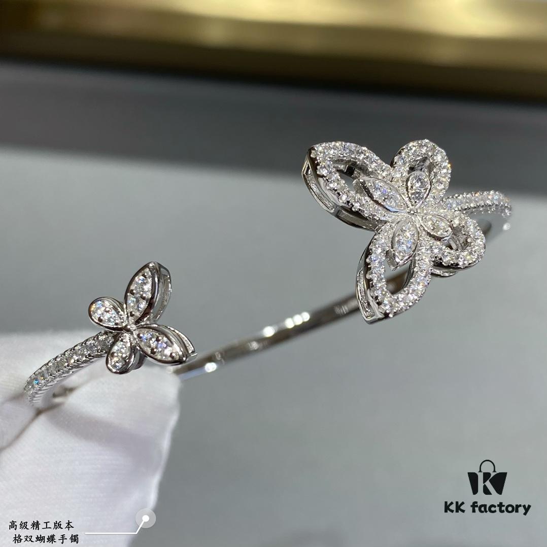 Graff Double Butterfly Open Bangle Bracelet Jewelry Featuring Top-Tier Zirconia