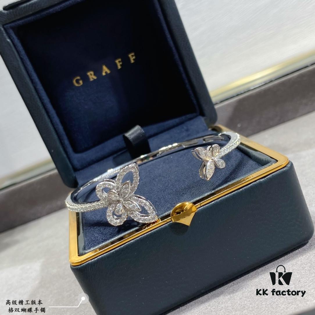 Graff Double Butterfly Open Bangle Bracelet Jewelry Featuring Top-Tier Zirconia