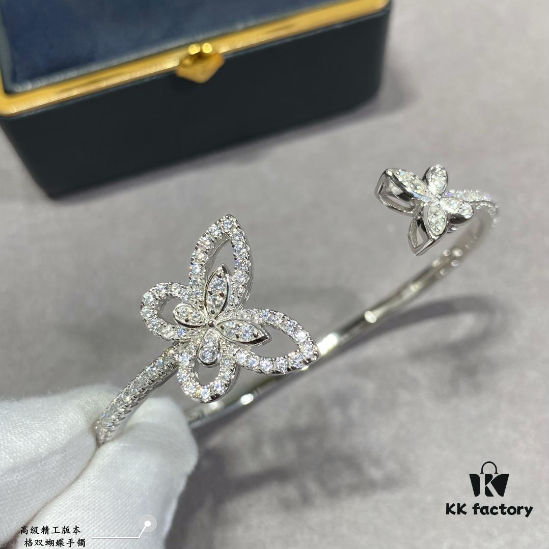 Graff Double Butterfly Open Bangle Bracelet Jewelry Featuring Top-Tier Zirconia
