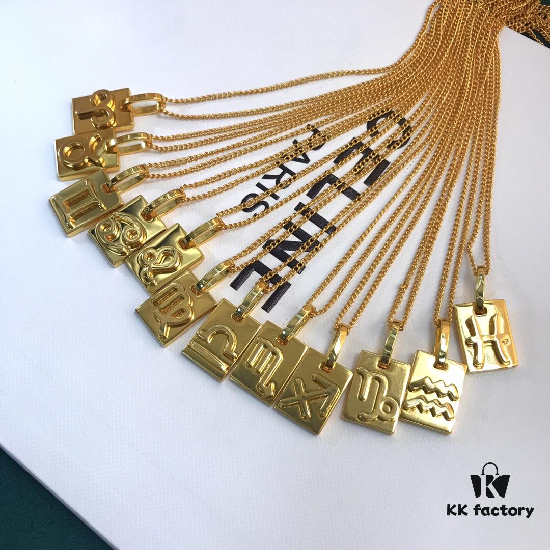 CELINE / Celine Luxury Gold French Zodiac Square Pendant Collar Necklace