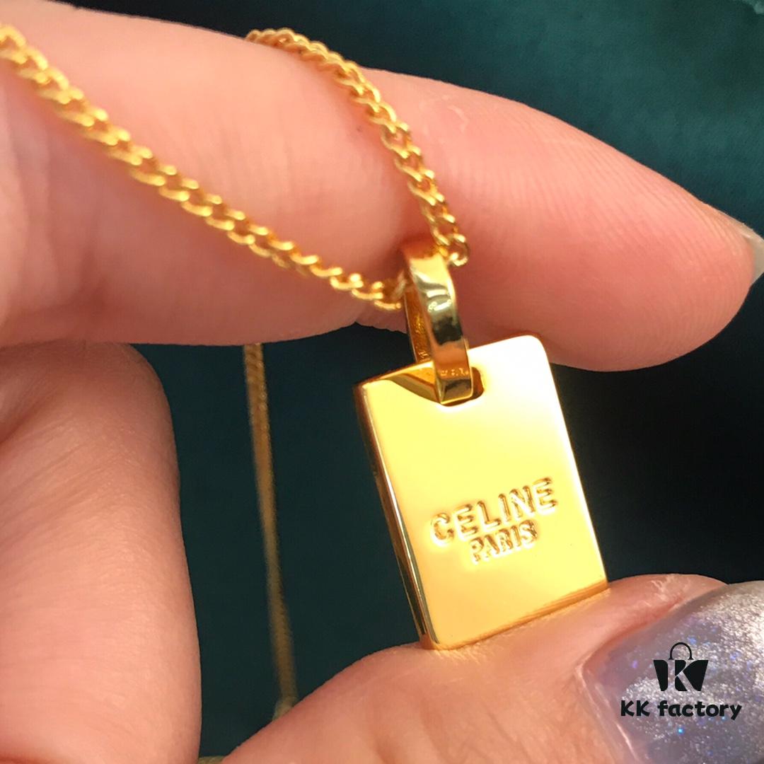 CELINE / Celine Luxury Gold French Zodiac Square Pendant Collar Necklace