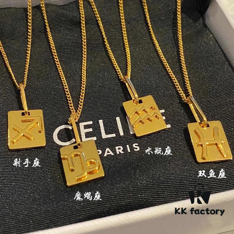 CELINE/Celine Trendy Minimalist Luxury Gold Zodiac Necklace Extremely Versatile