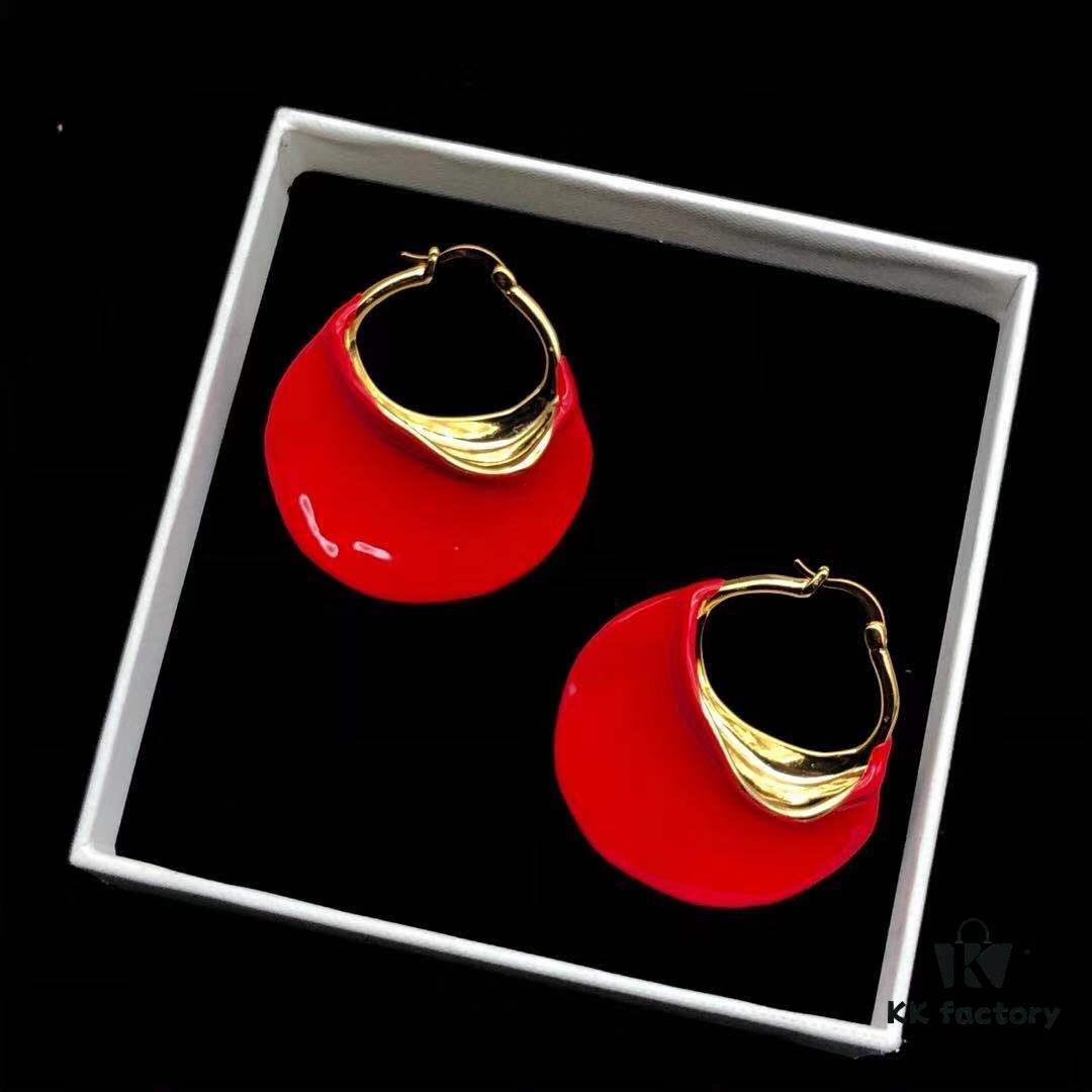 Celine 2021 European and American Style Plated Metal Enamel Vintage New Trend Irregular Exaggerated Geometric Large Hoop Earrings with Clip