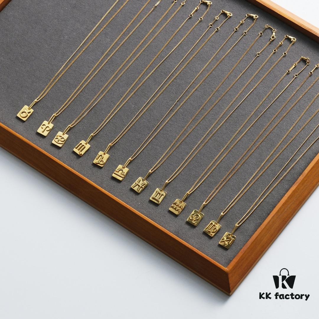 Celine12 Zodiac Necklace, Highly Popular with Unique Constellation Relief Design, Made of Gold-Plated Copper Giving a Vintage and Mysterious Look