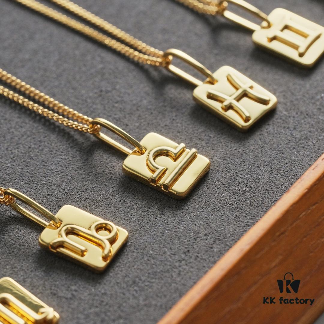 Celine12 Zodiac Necklace, Highly Popular with Unique Constellation Relief Design, Made of Gold-Plated Copper Giving a Vintage and Mysterious Look