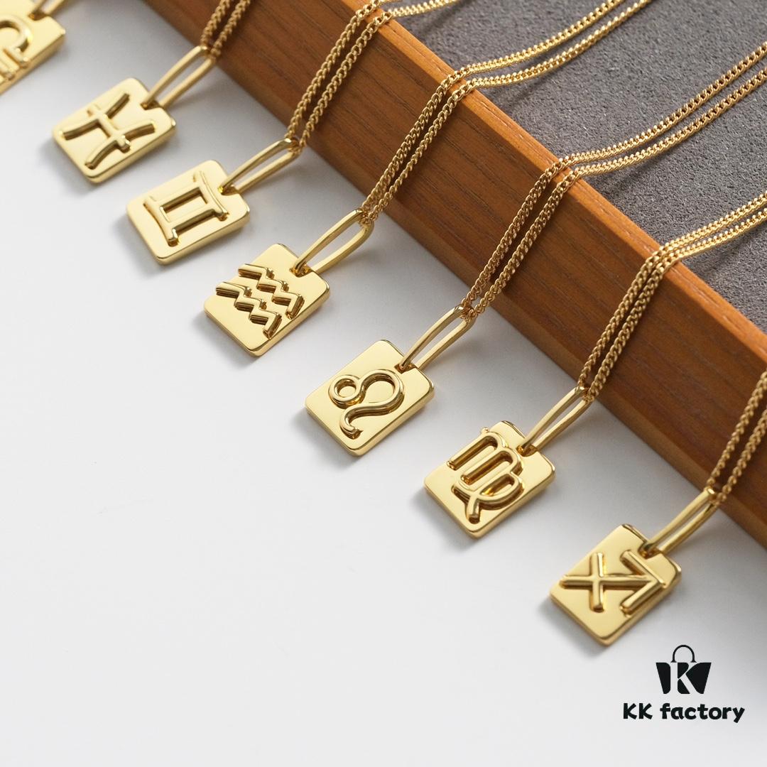 Celine12 Zodiac Necklace, Highly Popular with Unique Constellation Relief Design, Made of Gold-Plated Copper Giving a Vintage and Mysterious Look
