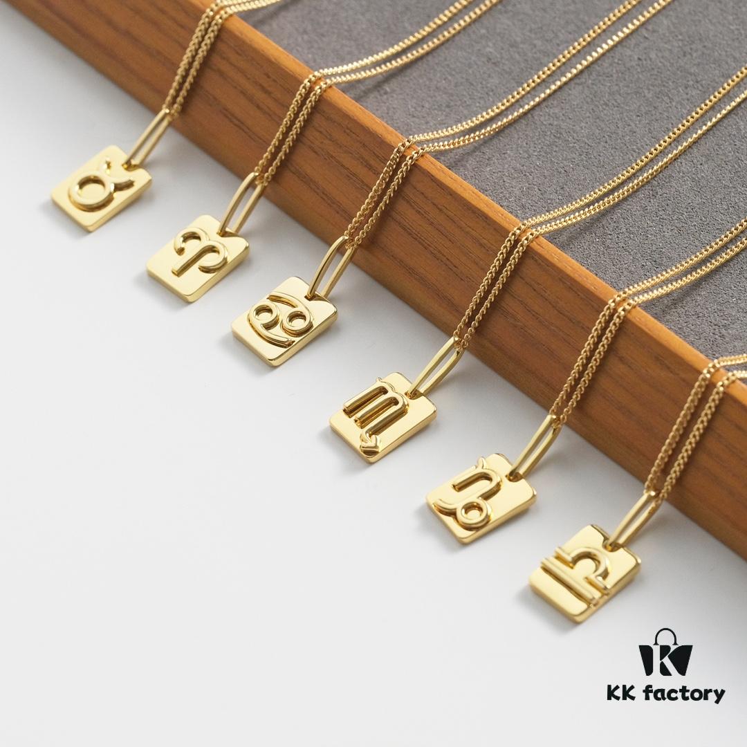 Celine12 Zodiac Necklace, Highly Popular with Unique Constellation Relief Design, Made of Gold-Plated Copper Giving a Vintage and Mysterious Look
