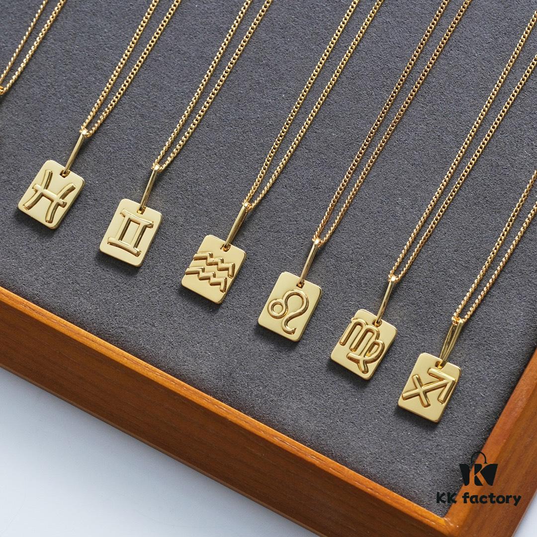 Celine12 Zodiac Necklace, Highly Popular with Unique Constellation Relief Design, Made of Gold-Plated Copper Giving a Vintage and Mysterious Look