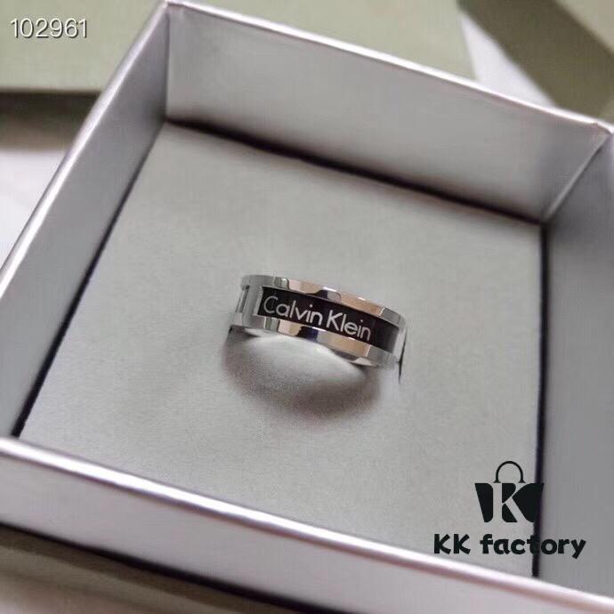 CK New Arrival Ring – Titanium Steel, Original Engraving, White Gold Color, US Size 5-11