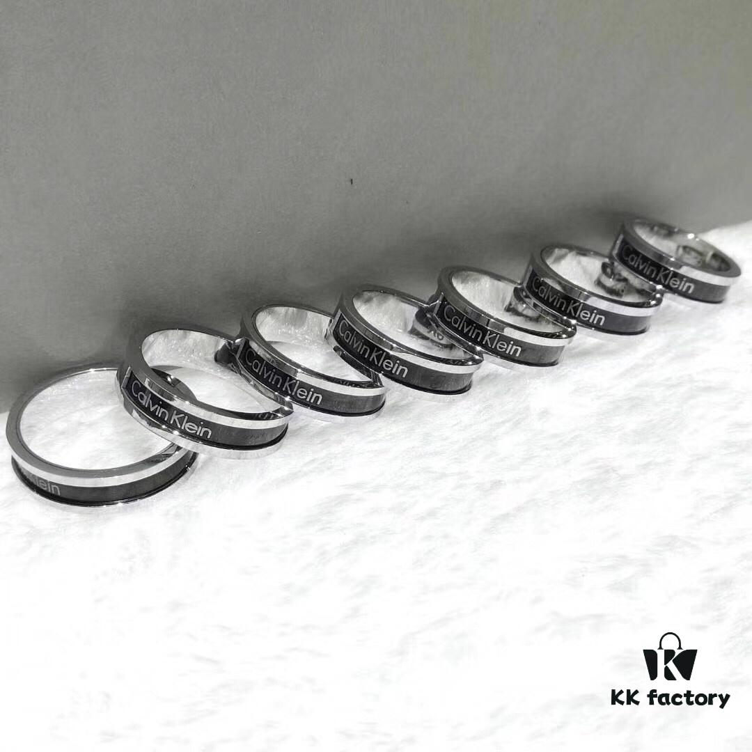 CK New Arrival Ring – Titanium Steel, Original Engraving, White Gold Color, US Size 5-11