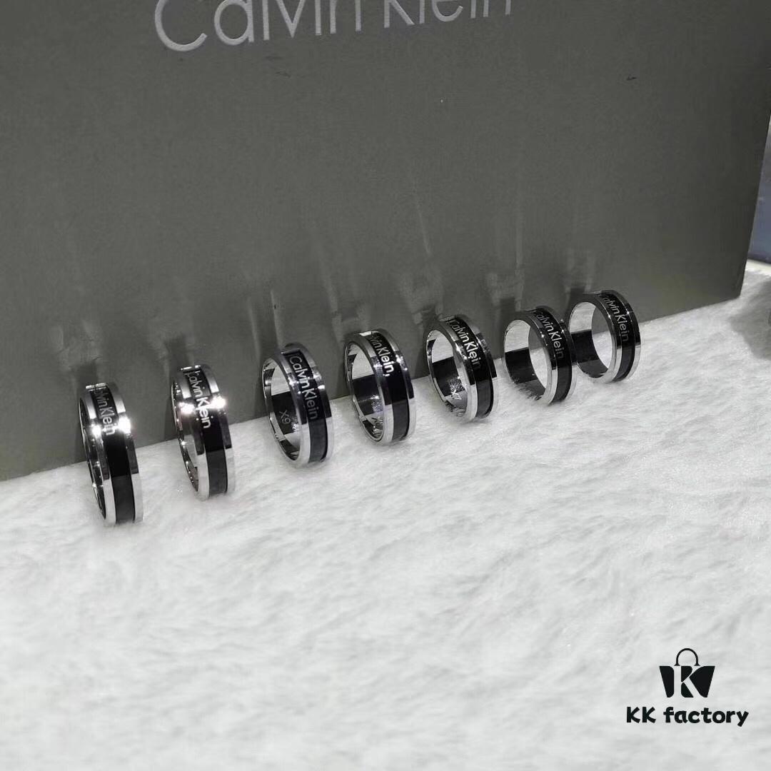 CK New Arrival Ring – Titanium Steel, Original Engraving, White Gold Color, US Size 5-11