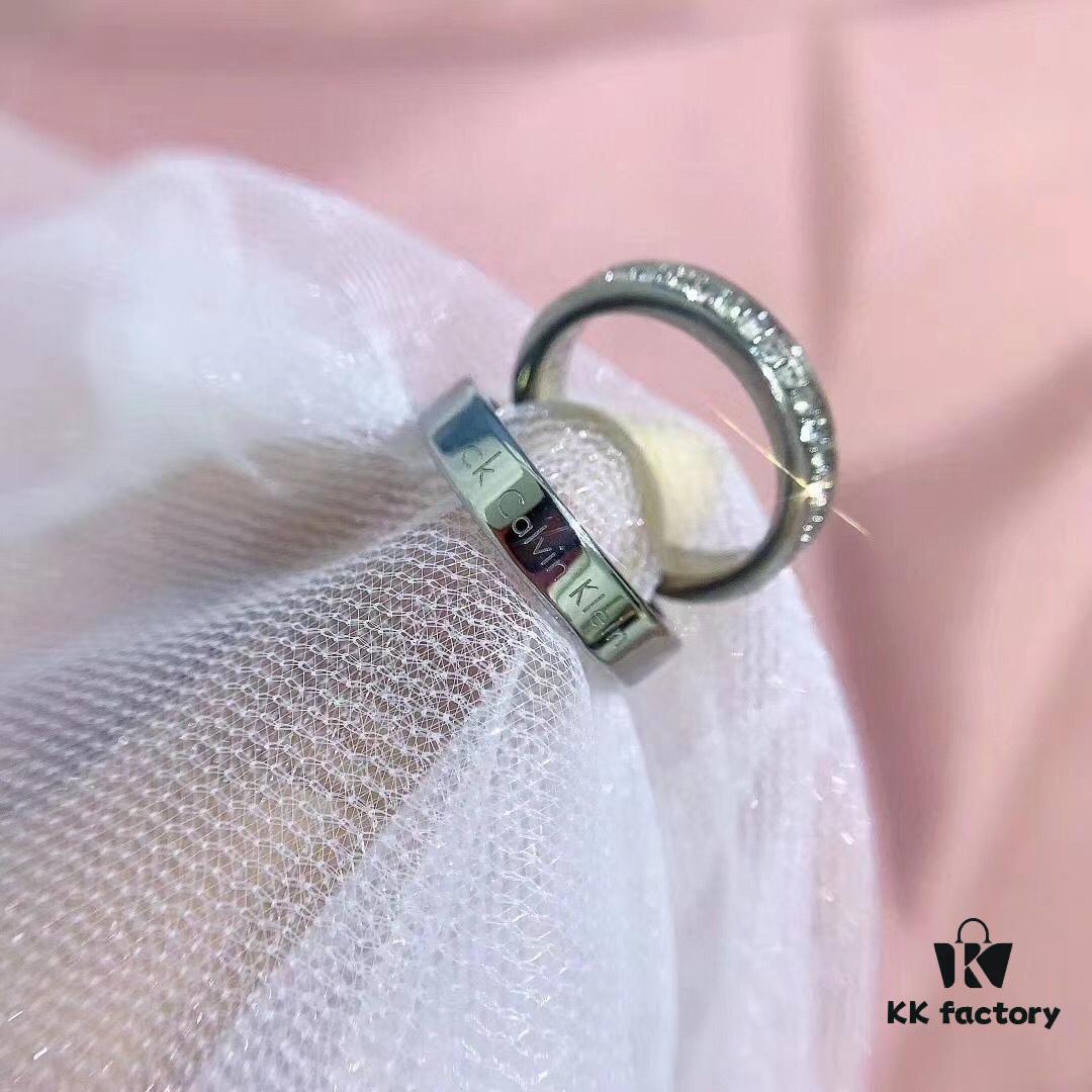 Authentic CK Couple Rings - Calvin Klein Official Store Style, Minimalist Men's Band and Women's Hook Series Starry Sky Thin Ring