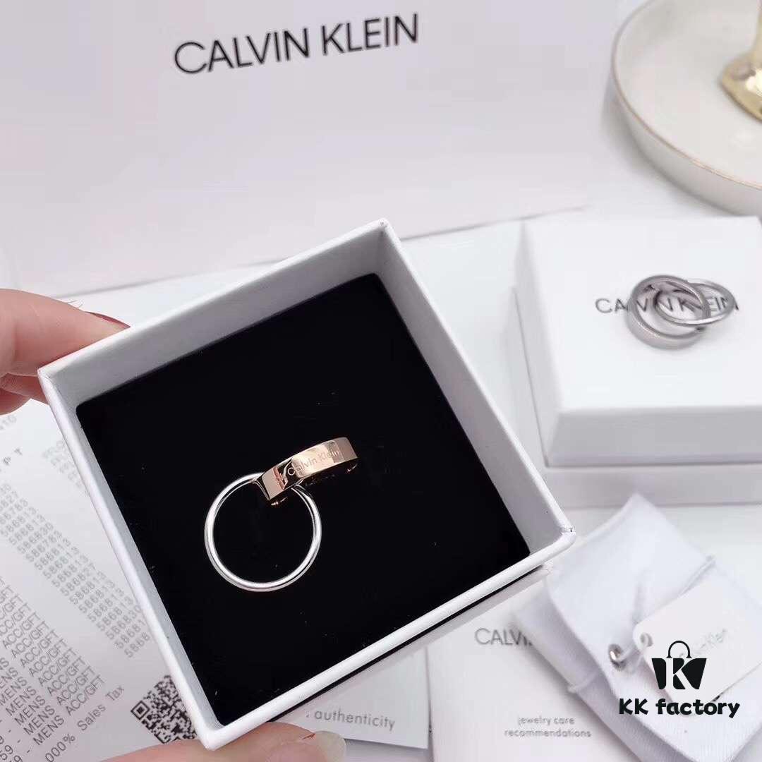 CK Couples Special: CK Double Ring Couple Rings with CNC Precision Carving, Clear Logo, Triple-Layer Real Gold Vacuum Plating for Superior Color Retention