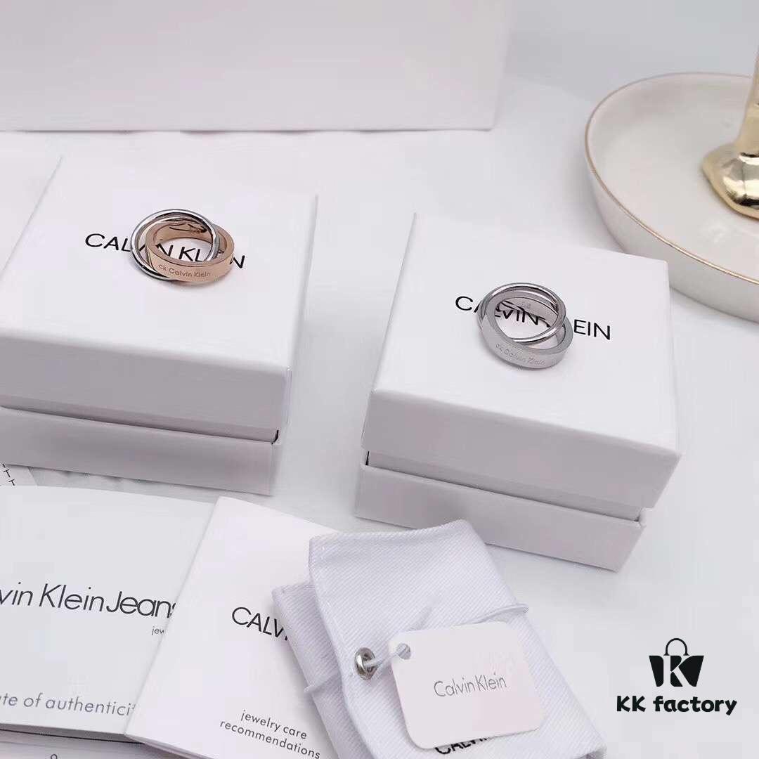 CK Couples Special: CK Double Ring Couple Rings with CNC Precision Carving, Clear Logo, Triple-Layer Real Gold Vacuum Plating for Superior Color Retention