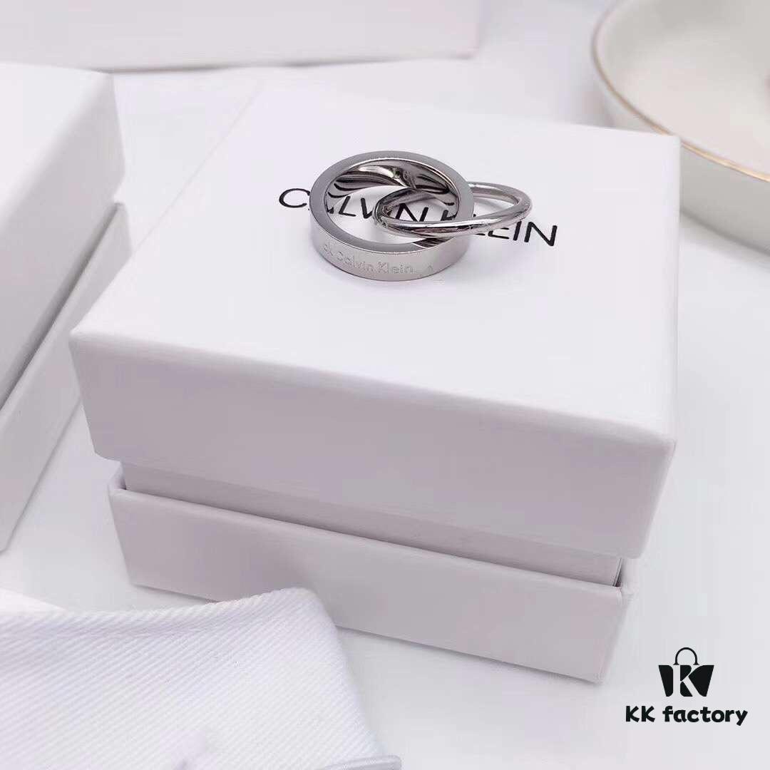 CK Couples Special: CK Double Ring Couple Rings with CNC Precision Carving, Clear Logo, Triple-Layer Real Gold Vacuum Plating for Superior Color Retention