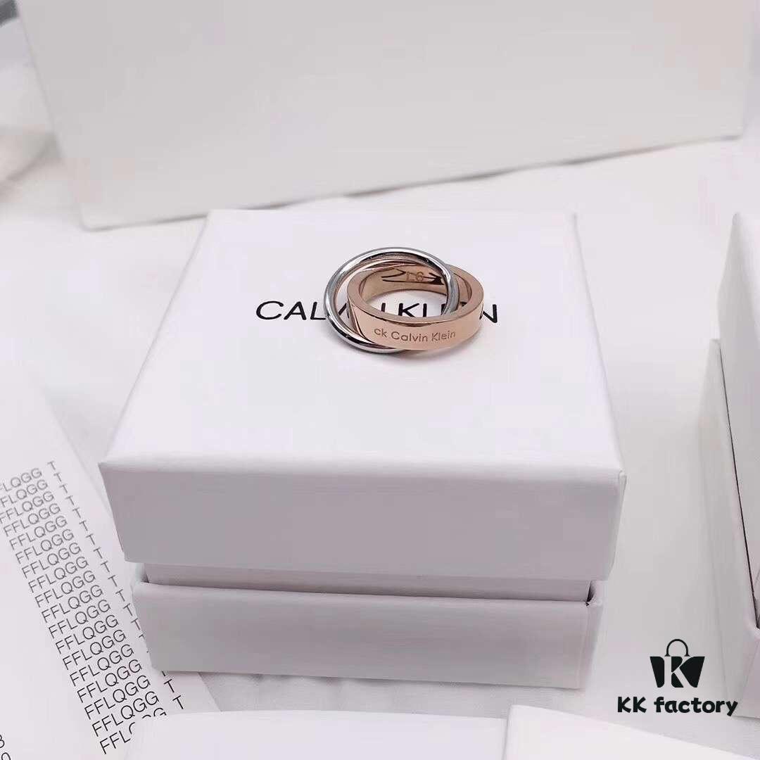 CK Couples Special: CK Double Ring Couple Rings with CNC Precision Carving, Clear Logo, Triple-Layer Real Gold Vacuum Plating for Superior Color Retention