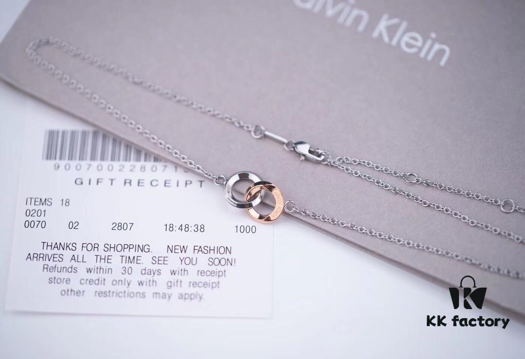 Calvin Klein CK Double Ring Necklace, White Gold and Rose Gold Plated Couple Necklace