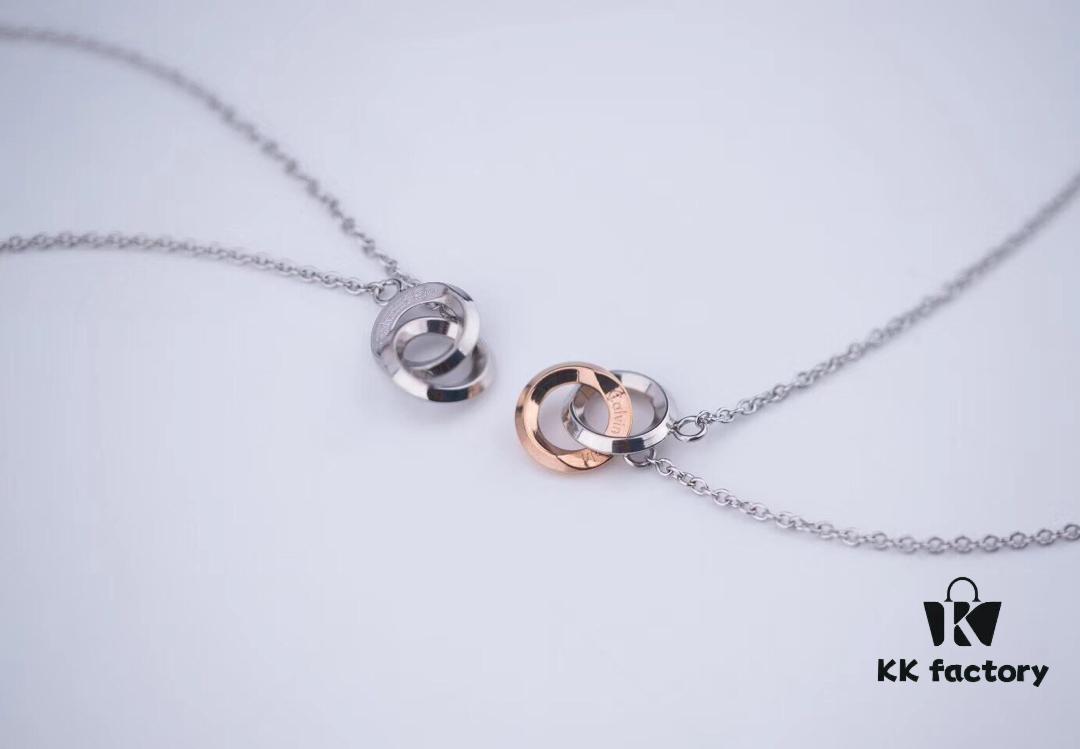 Calvin Klein CK Double Ring Necklace, White Gold and Rose Gold Plated Couple Necklace