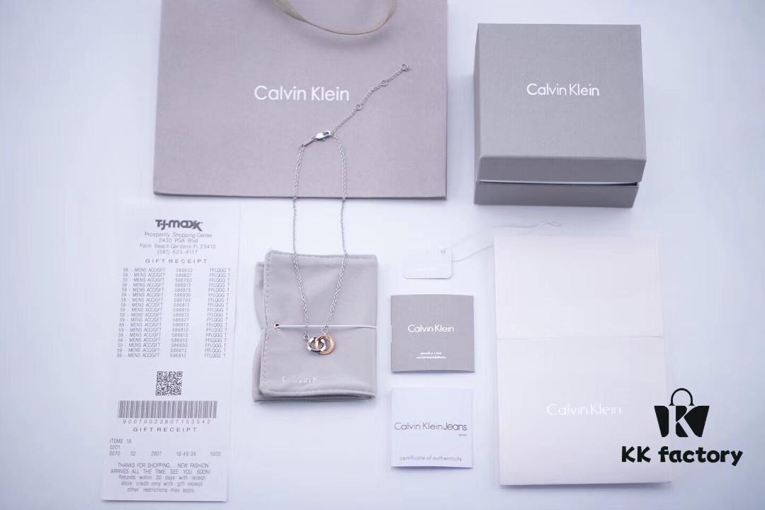 Calvin Klein CK Double Ring Necklace, White Gold and Rose Gold Plated Couple Necklace