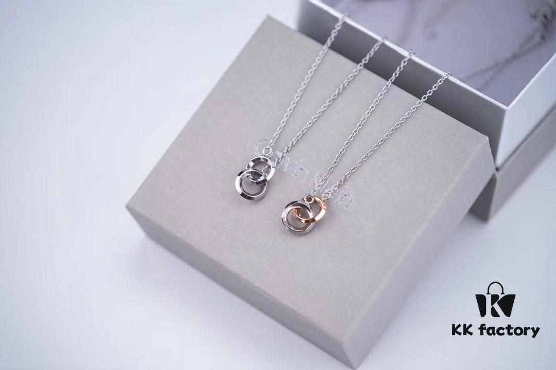 Calvin Klein CK Double Ring Necklace, White Gold and Rose Gold Plated Couple Necklace